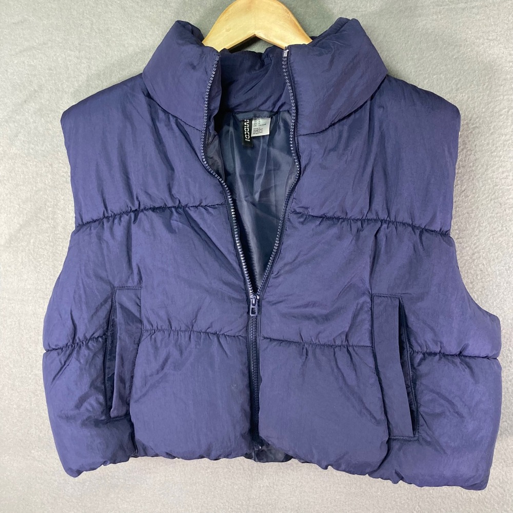 H&M‎ Womens Puffer Vest Size L Blue Sleeveless Full Zip Lightweight